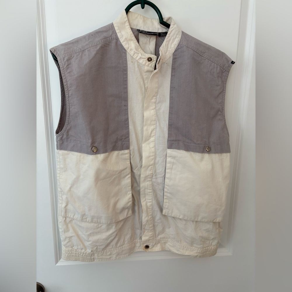 Men’s Vintage cotton color blocking vintage vest shirt size L grey white Velcro